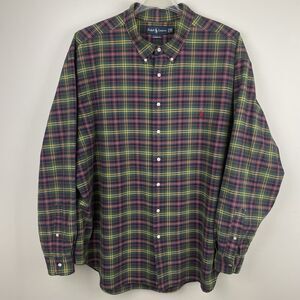Ralph Lauren Classic Fit Shirt Mens 4XB Big Green Tartan Plaid Preppy Red Pony